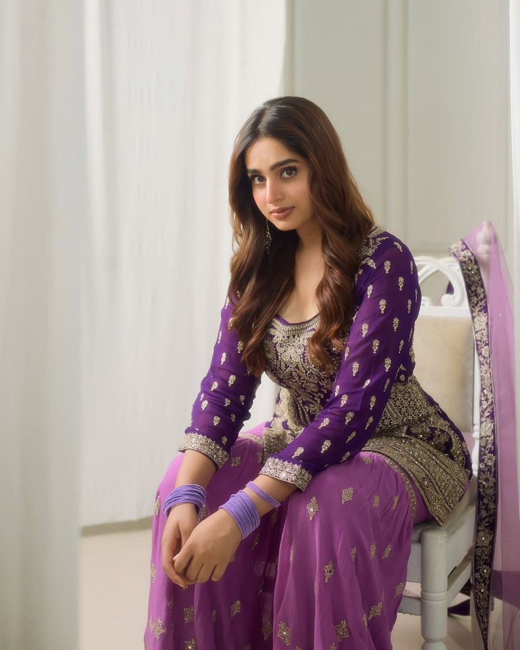 Purple Sharara Suit with Heavy Golden Embroidery & Net Dupatta