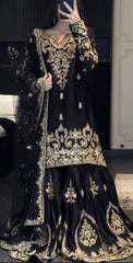 Black & Gold Heavy Embroidered Lehenga Set with Dupatta