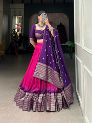 Purple & Pink Ombre Lehenga with Zari Border & Embroidered Blouse
