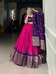 Purple & Pink Ombre Lehenga with Zari Border & Embroidered Blouse