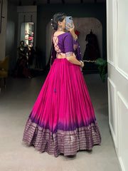 Purple & Pink Ombre Lehenga with Zari Border & Embroidered Blouse