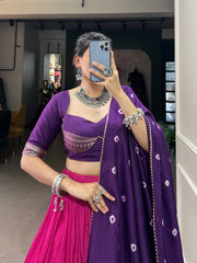 Purple & Pink Ombre Lehenga with Zari Border & Embroidered Blouse