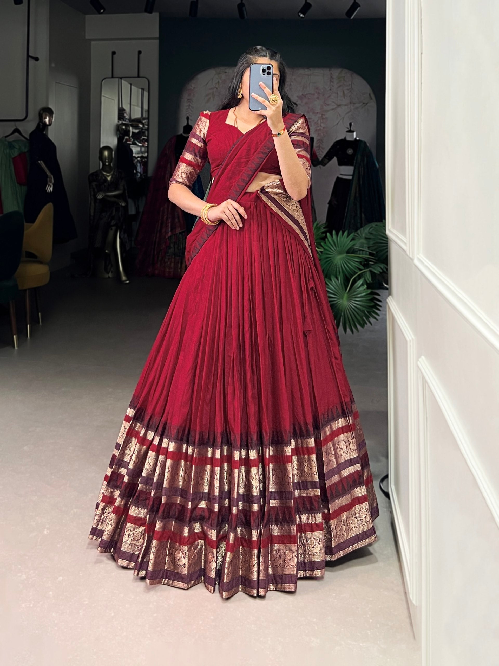 Magenta Silk Lehenga with Antique Zari Border