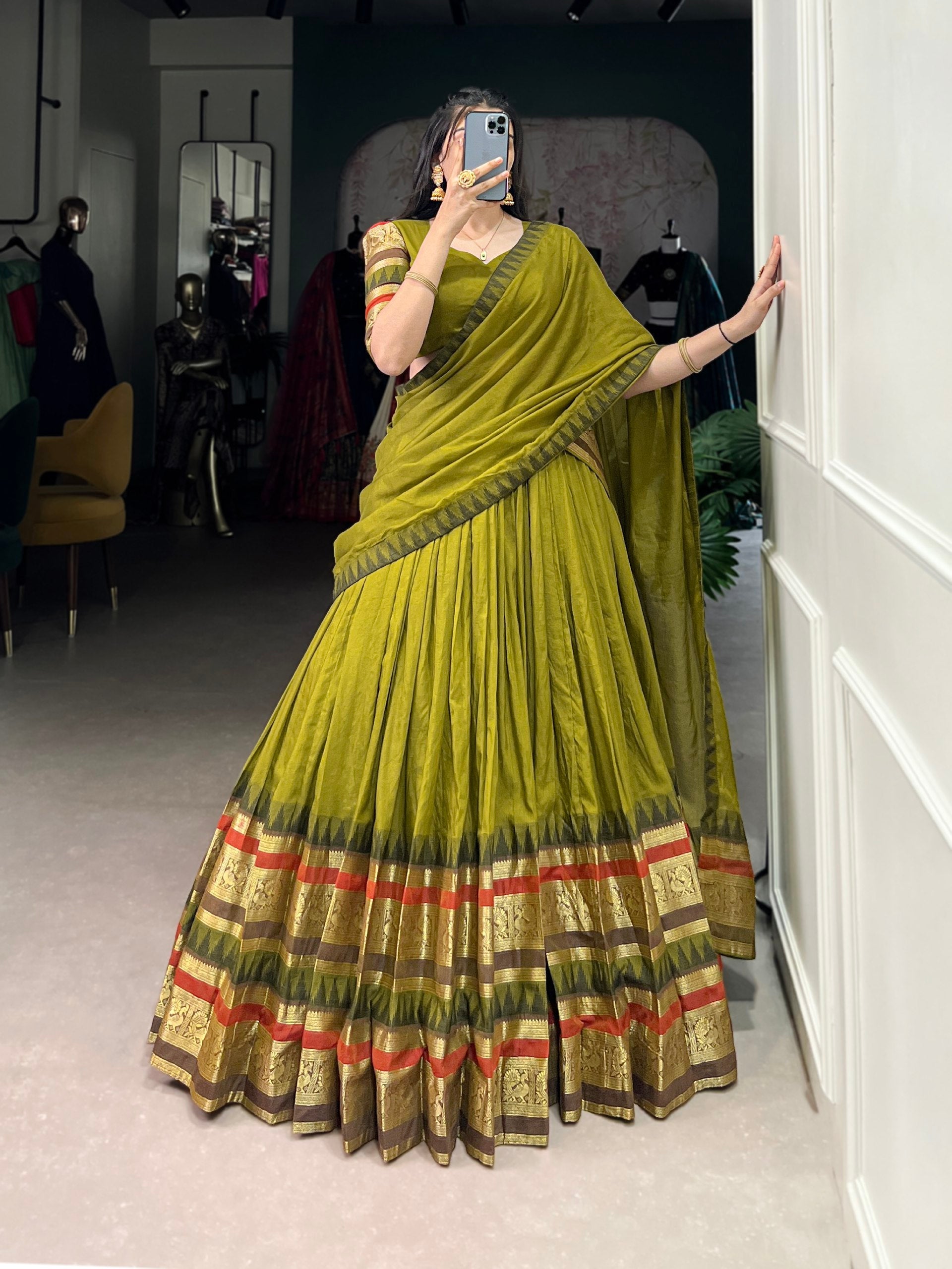 Magenta Silk Lehenga with Antique Zari Border