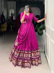 Magenta Silk Lehenga with Antique Zari Border