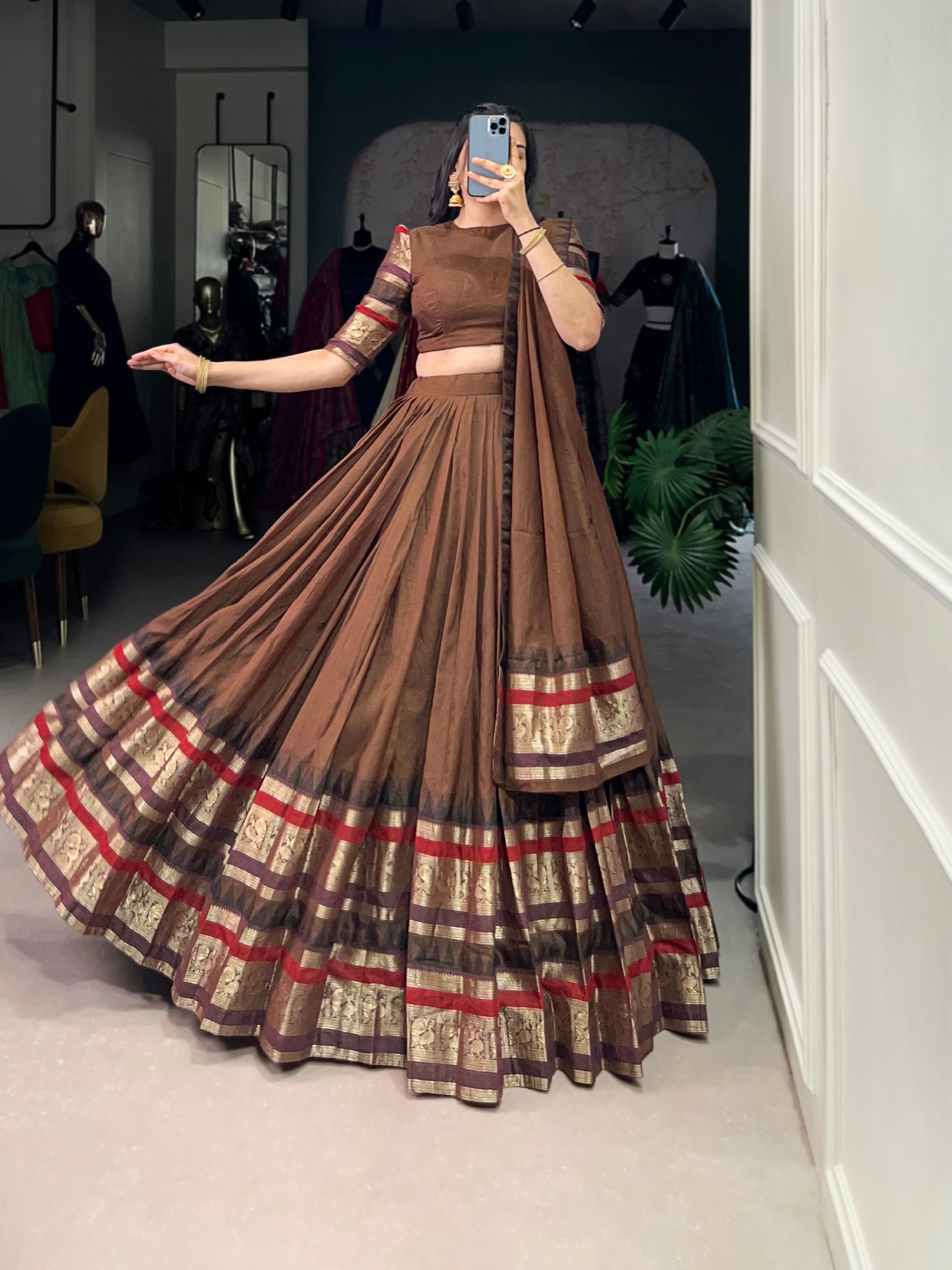 Magenta Silk Lehenga with Antique Zari Border