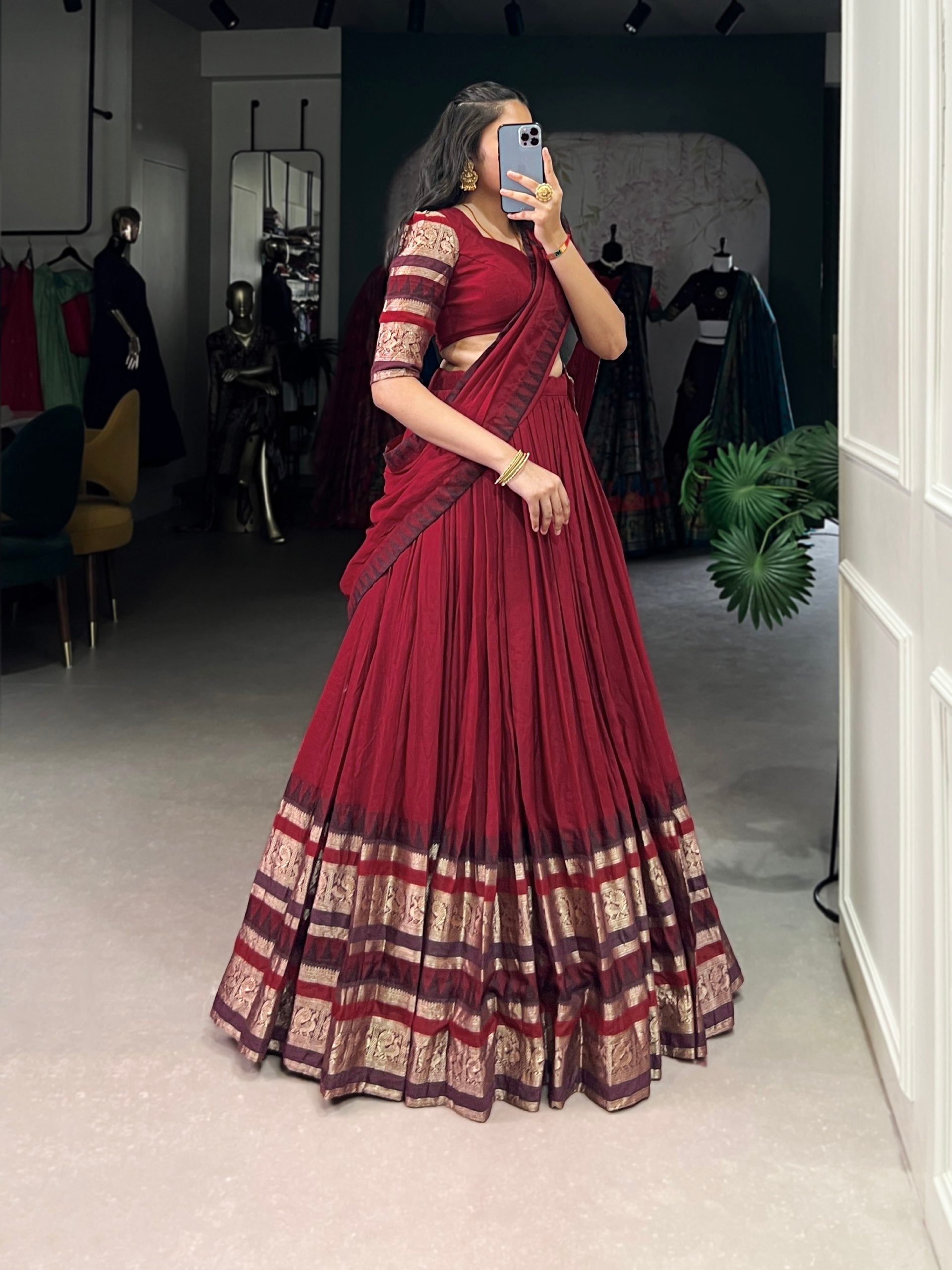 Magenta Silk Lehenga with Antique Zari Border