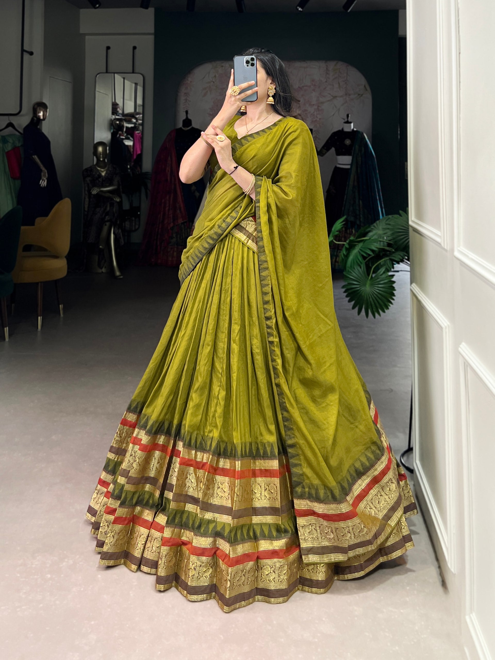 Magenta Silk Lehenga with Antique Zari Border