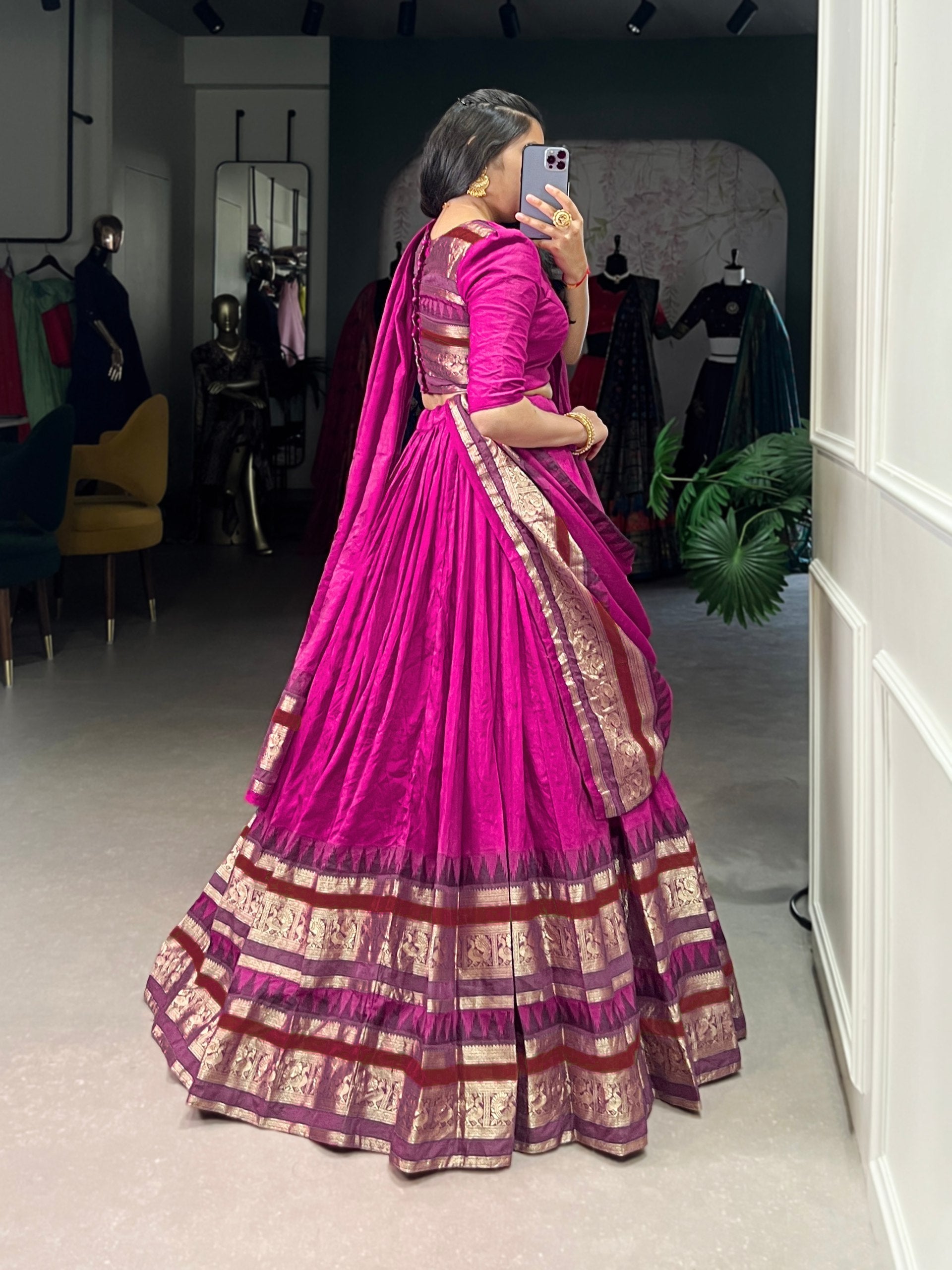 Magenta Silk Lehenga with Antique Zari Border