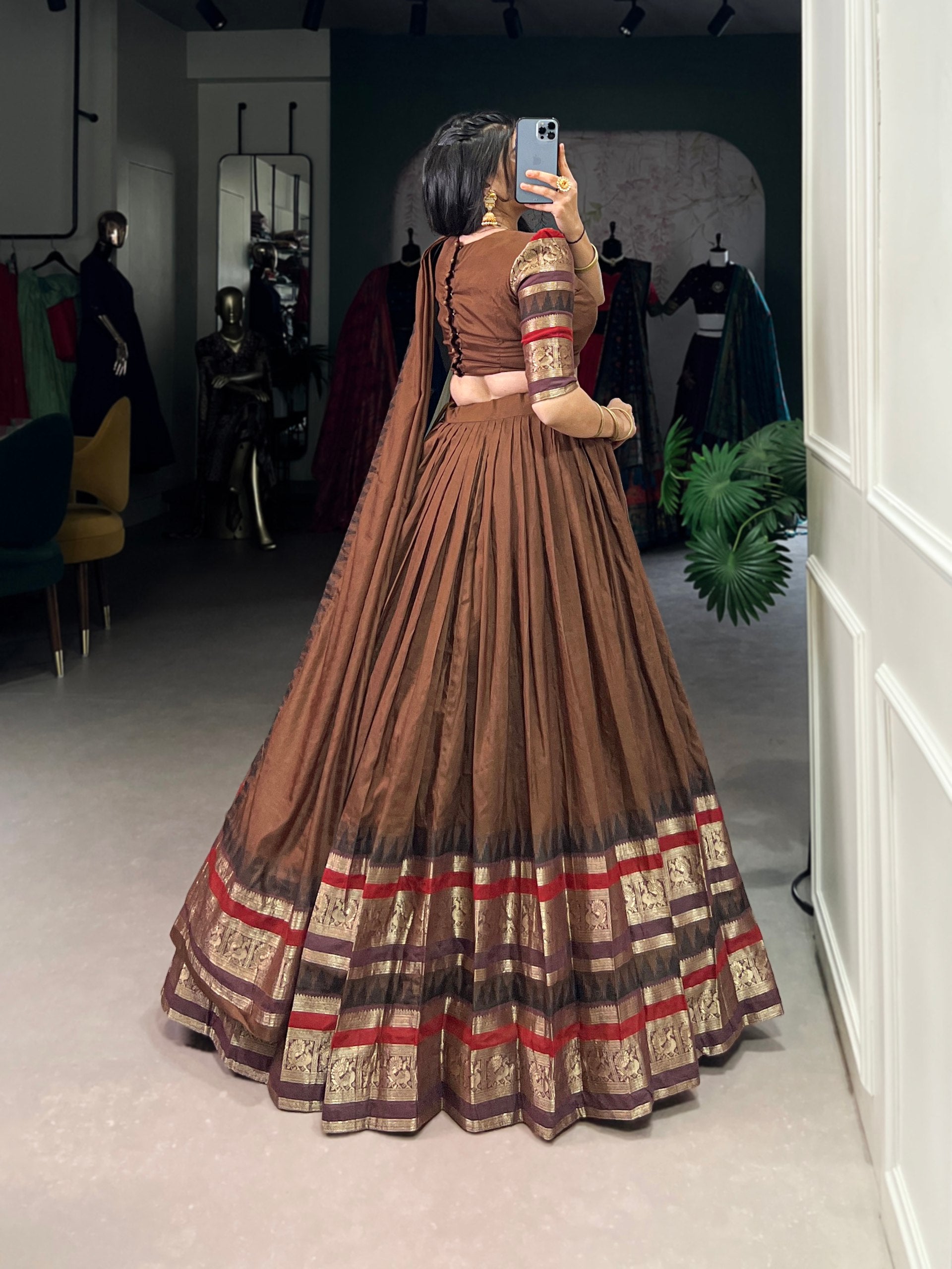Magenta Silk Lehenga with Antique Zari Border