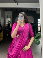 Magenta Silk Lehenga with Antique Zari Border