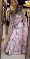 Baby Pink Mirror Work Lehenga Set with Dupatta