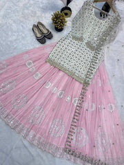 Baby Pink Mirror Work Lehenga Set with Dupatta
