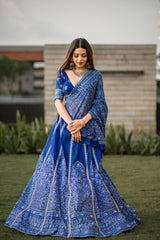 Royal Blue Bandhani Print Lehenga with Blouse & Dupatta – Traditional Festive Wear
