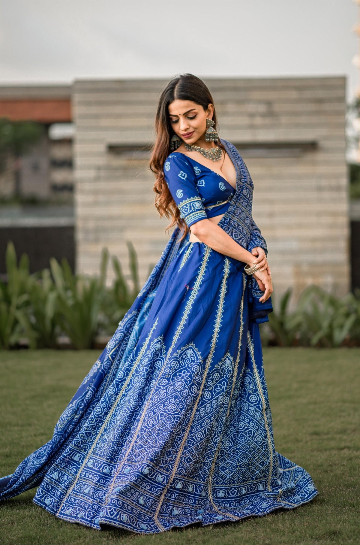 Royal Blue Bandhani Print Lehenga with Blouse & Dupatta – Traditional Festive Wear