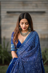 Royal Blue Bandhani Print Lehenga with Blouse & Dupatta – Traditional Festive Wear