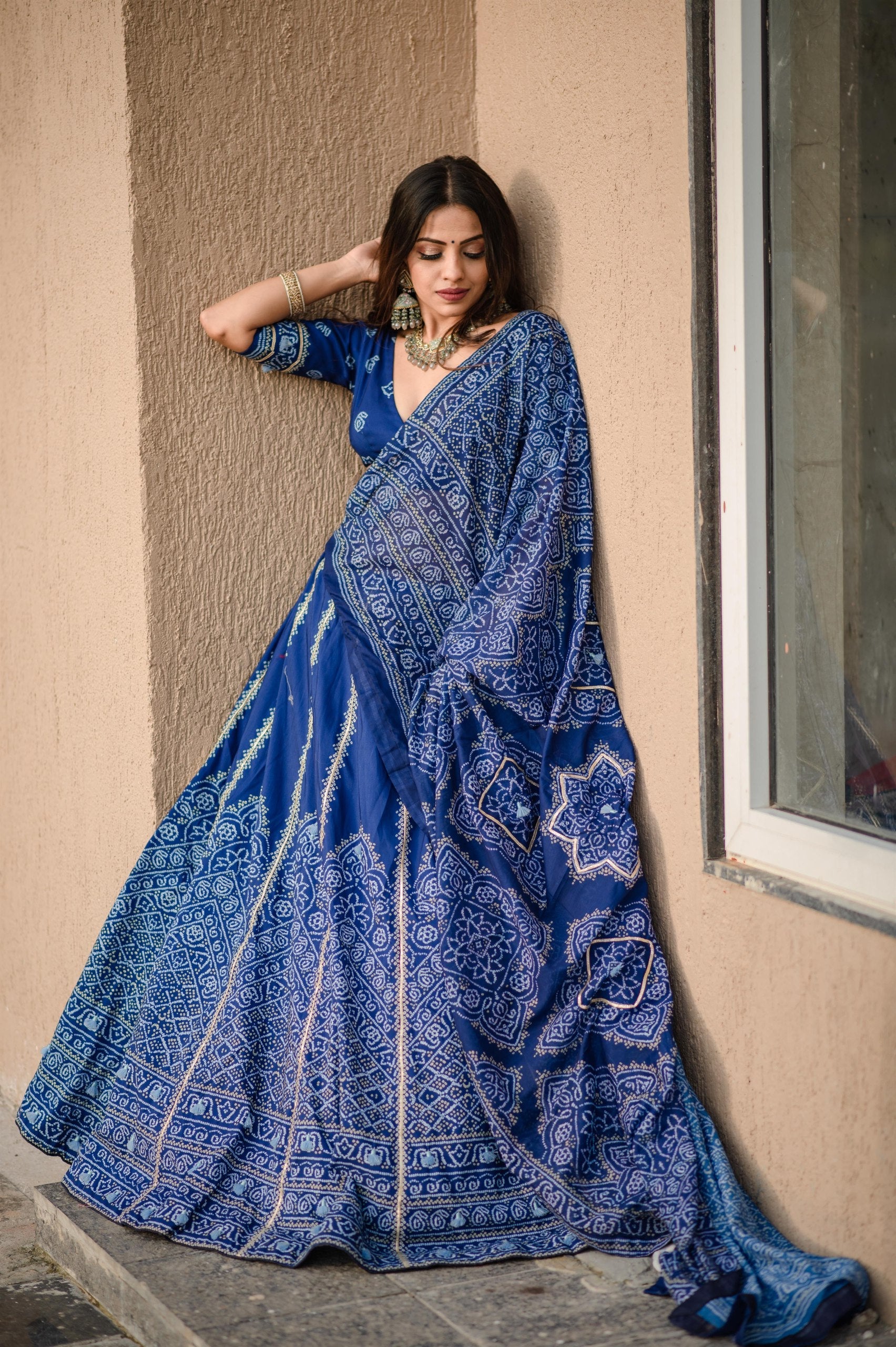 Royal Blue Bandhani Print Lehenga with Blouse & Dupatta – Traditional Festive Wear