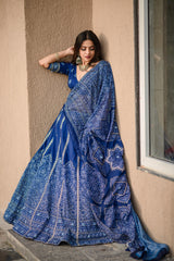 Royal Blue Bandhani Print Lehenga with Blouse & Dupatta – Traditional Festive Wear