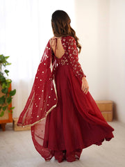Maroon Embroidered Anarkali Suit with Organza Dupatta