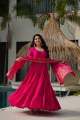 Hot Pink Tiered Anarkali with Banarasi Dupatta