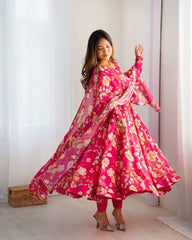 Pink Floral Anarkali Suit with Dupatta