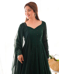 Emerald Green Georgette Anarkali Suit Set with Sheer Dupatta – Regal Festive Elegance