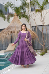 Pastel Green & purple Anarkali Kurta with Banarasi Dupatta – Elegant Festive & Wedding Wear