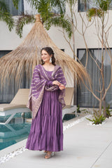 Pastel Green & purple Anarkali Kurta with Banarasi Dupatta – Elegant Festive & Wedding Wear