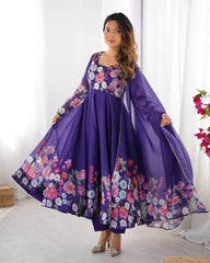 Purple Floral Anarkali Suit with Dupatta