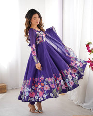 Purple Floral Anarkali Suit with Dupatta