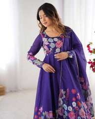 Purple Floral Anarkali Suit with Dupatta