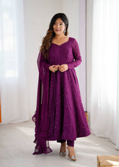Plum Sequin Georgette Anarkali Suit with Dupatta – Festive & Party Wear
