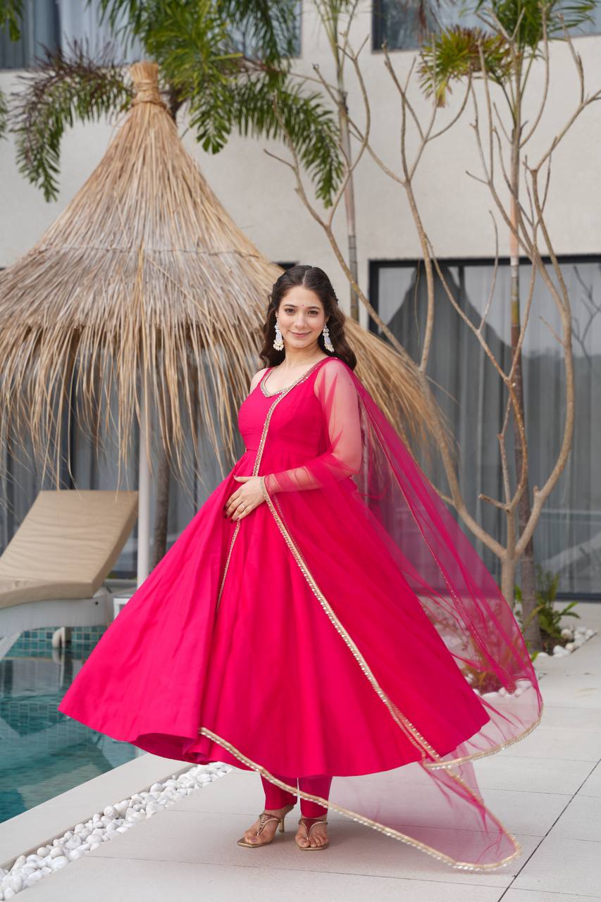 Seafoam Green & Red Sleeveless Anarkali Suit Set with Dupatta – Premium Tissue Silk Blend