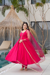 Seafoam Green & Red Sleeveless Anarkali Suit Set with Dupatta – Premium Tissue Silk Blend