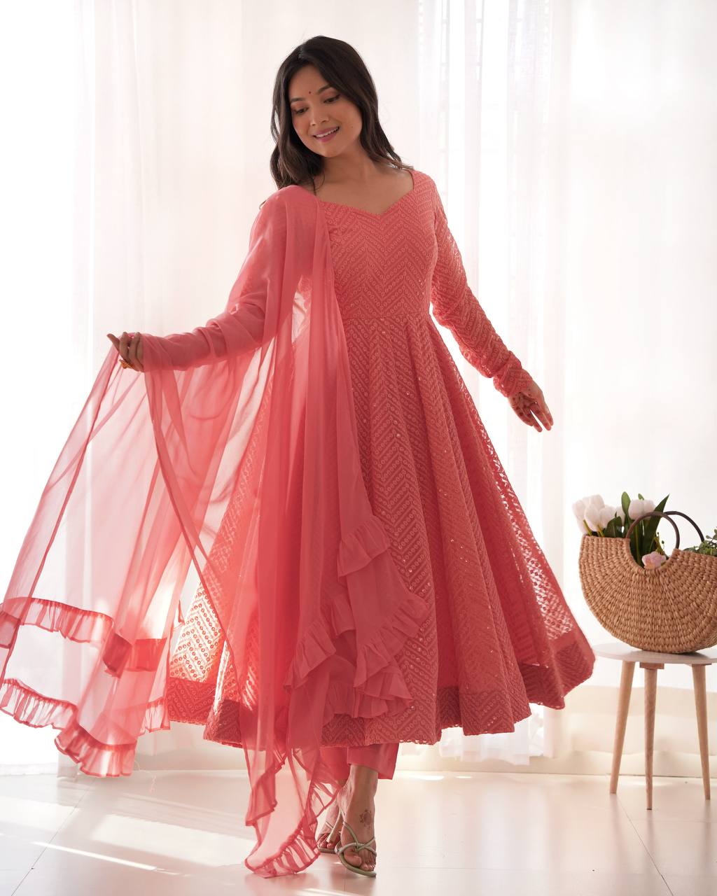 Plum Sequin Georgette Anarkali Suit with Dupatta – Festive & Party Wear