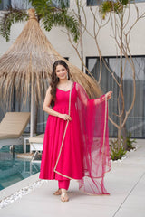 Seafoam Green & Red Sleeveless Anarkali Suit Set with Dupatta – Premium Tissue Silk Blend