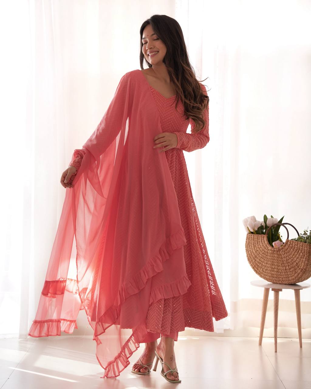 Plum Sequin Georgette Anarkali Suit with Dupatta – Festive & Party Wear