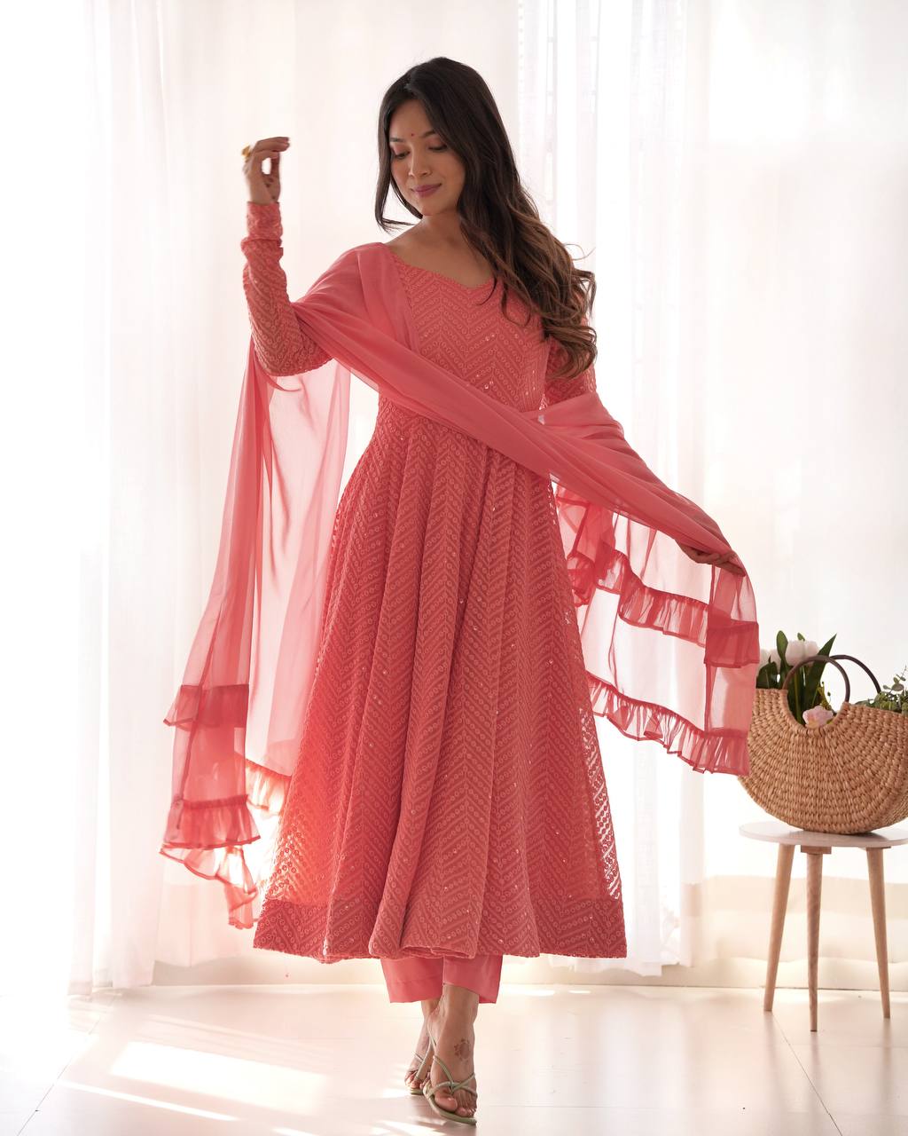Plum Sequin Georgette Anarkali Suit with Dupatta – Festive & Party Wear