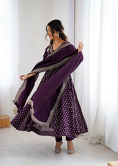Purple Silk Anarkali with Gota Patti Dupatta & Churidar