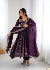 Purple Silk Anarkali with Gota Patti Dupatta & Churidar