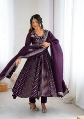 Purple Silk Anarkali with Gota Patti Dupatta & Churidar