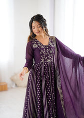 Purple Silk Anarkali with Gota Patti Dupatta & Churidar