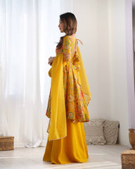 Sunflower Yellow Floral Peplum Kurta with Sharara & Dupatta – Vibrant Festive Wear