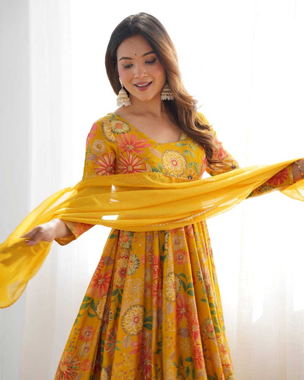 Sunflower Yellow Floral Peplum Kurta with Sharara & Dupatta – Vibrant Festive Wear
