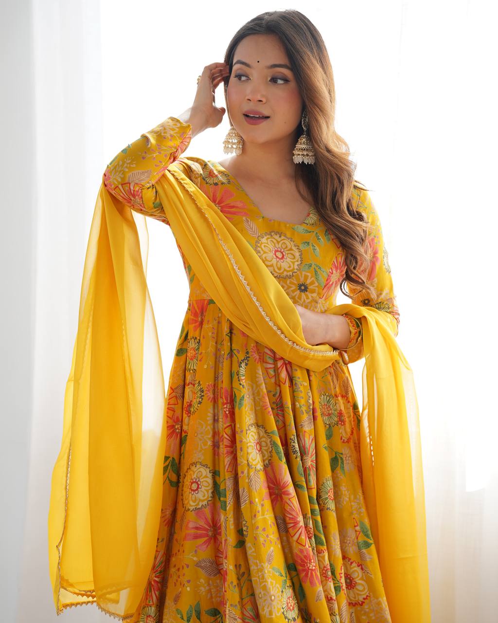 Sunflower Yellow Floral Peplum Kurta with Sharara & Dupatta – Vibrant Festive Wear