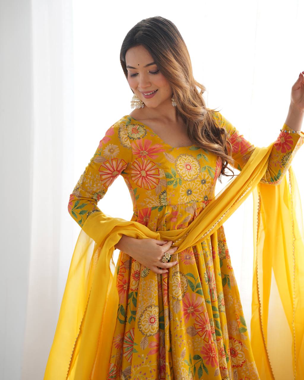 Sunflower Yellow Floral Peplum Kurta with Sharara & Dupatta – Vibrant Festive Wear